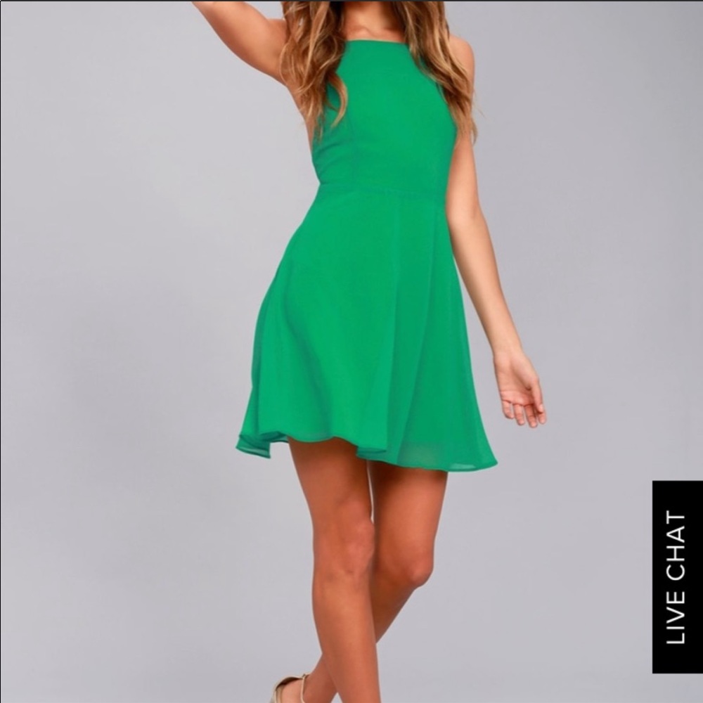 Lulus Letter of Love Green Backless Skater Dress